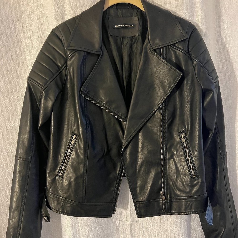 Brandy Melville black faux leather bomber jacket